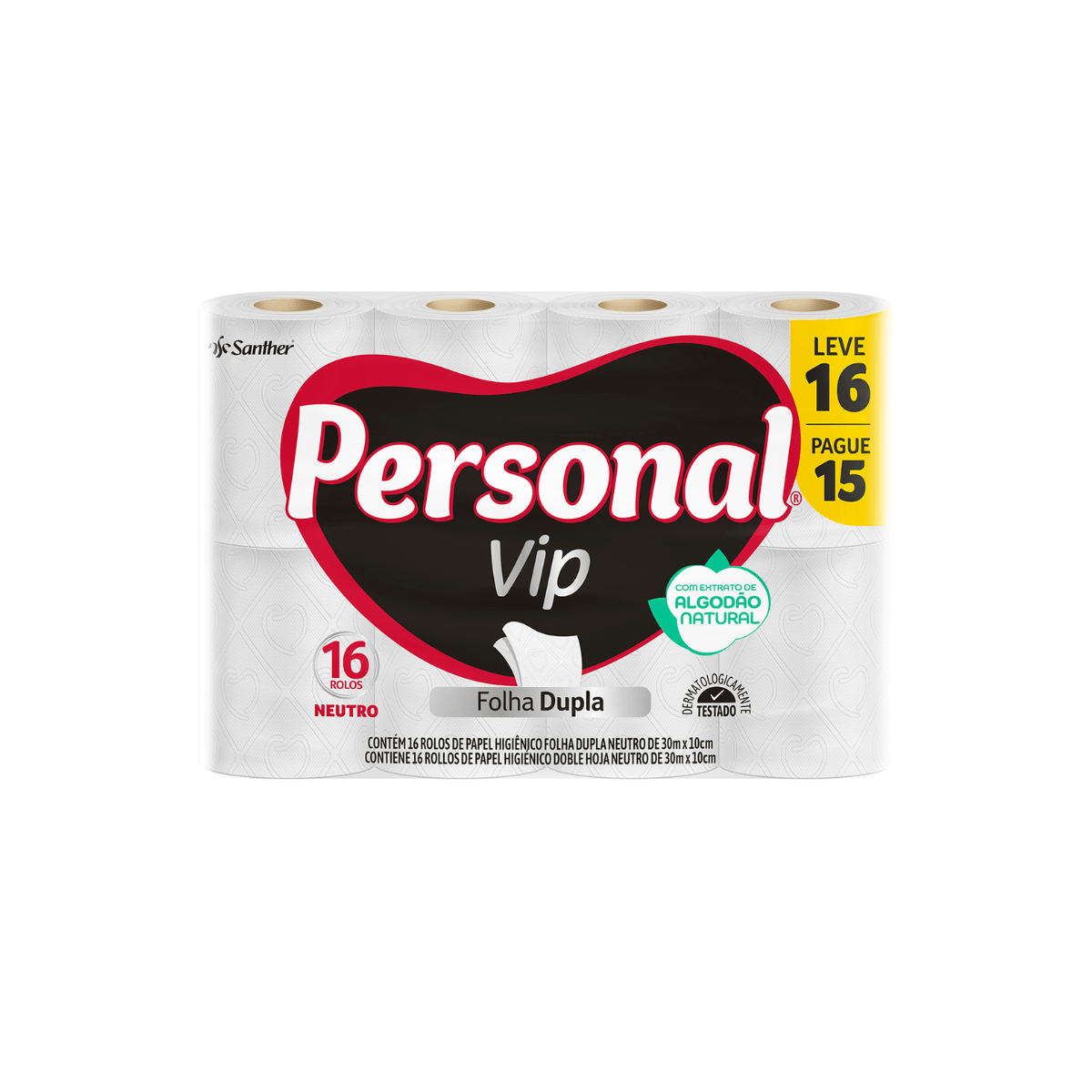 Papel Higiênico Folha Dupla Compacto Leve 16 Pague 15 Personal Vip